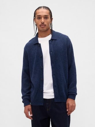 Pulover cardigan din amestec de lână merinos