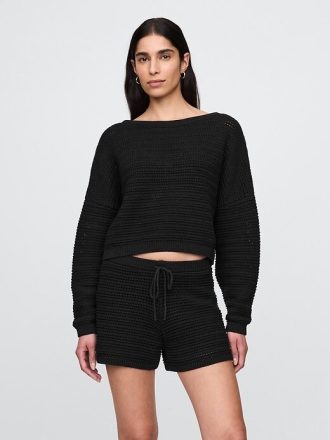 Pulover Crochet Boatneck Crop