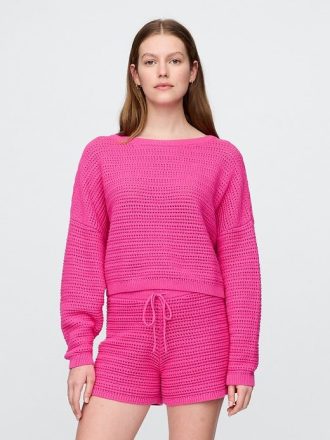 Pulover Crochet Boatneck Crop