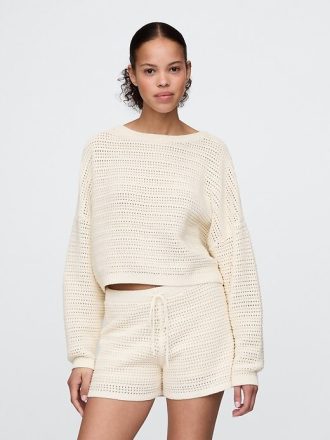 Pulover Crochet Boatneck Crop