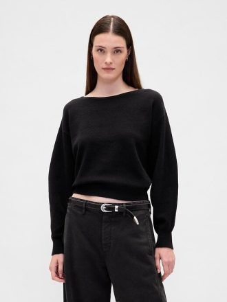 Pulover crop CashSoft stretch cu mâneci lanternă