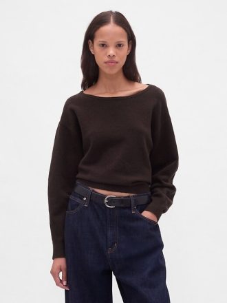 Pulover crop CashSoft stretch cu mâneci lanternă