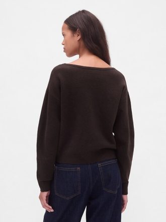 Pulover crop CashSoft stretch cu mâneci lanternă