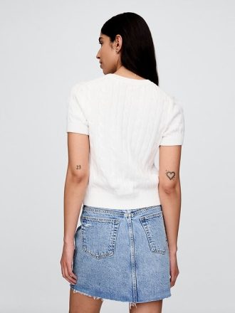 Pulover crop din tricot cablu, 100% bumbac