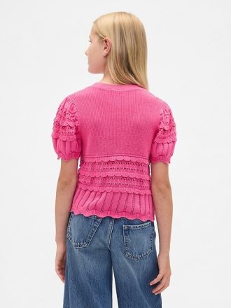 Pulover cu cusături mixte festonat pentru copii