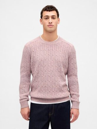 Pulover din tricot cu cablu din lână merinos