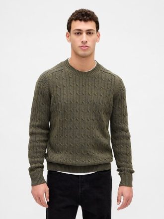 Pulover din tricot cu cablu din lână merinos