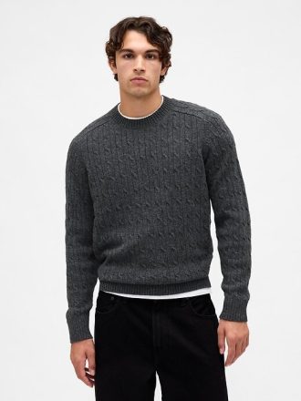 Pulover din tricot cu cablu din lână merinos