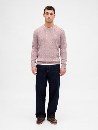 Pulover din tricot cu cablu din lână merinos