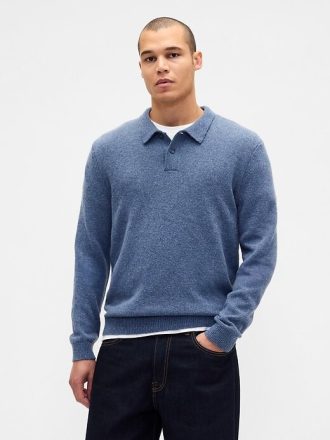 Pulover polo din amestec de lână merinos