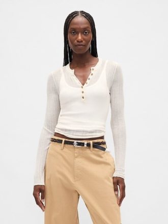Pulover Sheer Rib Henley