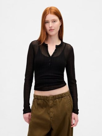 Pulover Sheer Rib Henley