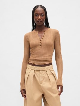 Pulover Sheer Rib Henley