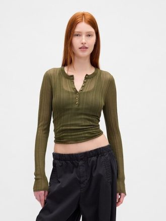 Pulover Sheer Rib Henley