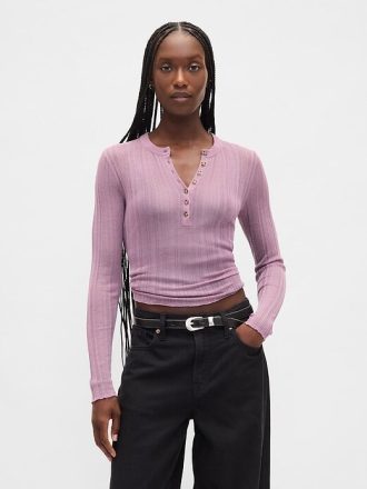 Pulover Sheer Rib Henley