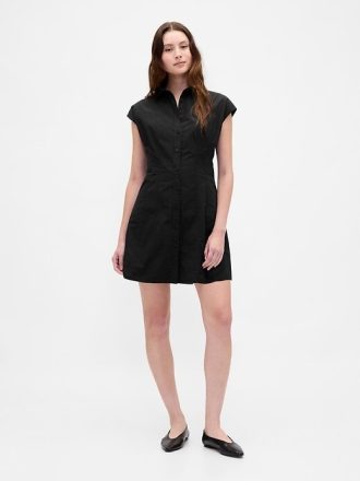 Rochie cămașă cu cusături din poplin
