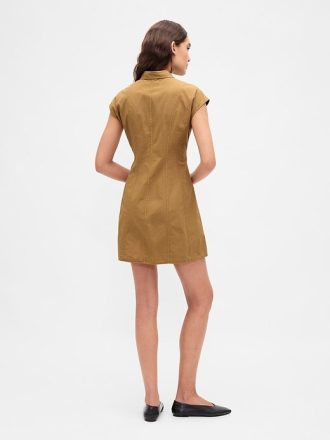 Rochie cămașă cu cusături din poplin Rochie cămașă cu cusături din poplin