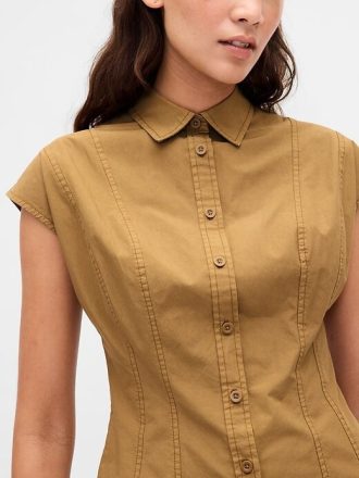 Rochie cămașă cu cusături din poplin Rochie cămașă cu cusături din poplin