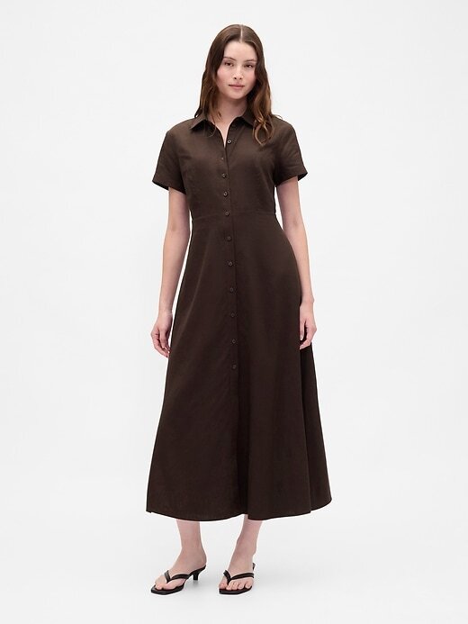 Rochie cămașă midi din amestec de in Rochie cămașă midi din amestec de in