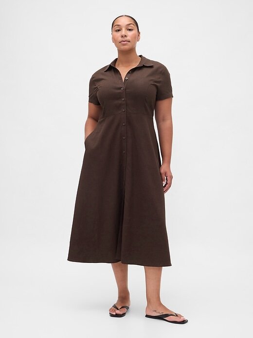 Rochie cămașă midi din amestec de in Rochie cămașă midi din amestec de in