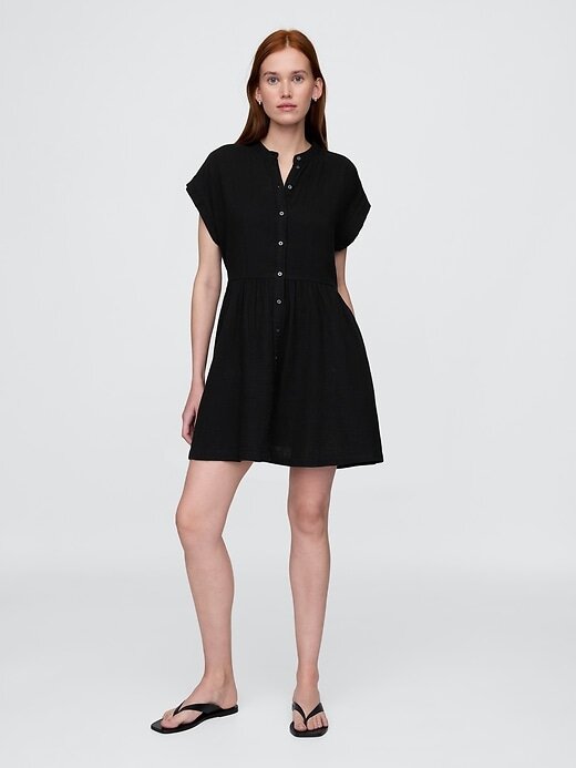 Rochie cămașă mini din tifon de bumbac Rochie cămașă mini din tifon de bumbac