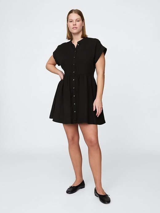 Rochie cămașă mini din tifon de bumbac Rochie cămașă mini din tifon de bumbac
