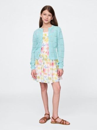 Rochie cu flori din in-bumbac pentru copii