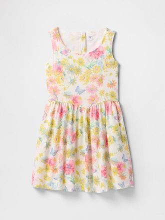 Rochie cu flori din in-bumbac pentru copii