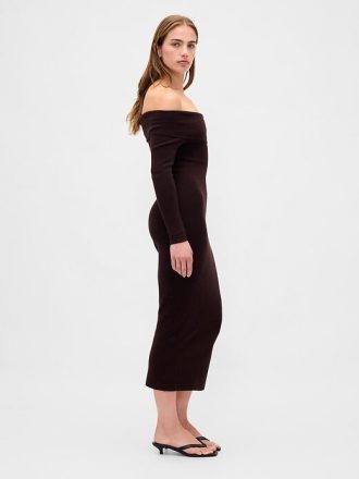 Rochie de pulover midi CashSoft stretch cu umăr liber