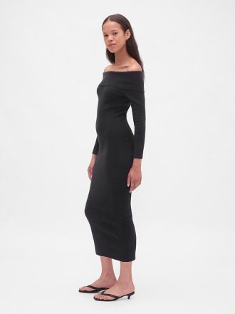 Rochie de pulover midi CashSoft stretch cu umăr liber
