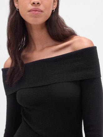 Rochie de pulover midi CashSoft stretch cu umăr liber