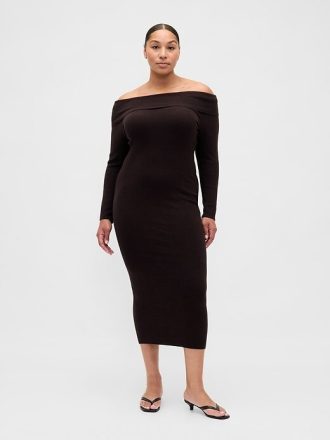 Rochie de pulover midi CashSoft stretch cu umăr liber