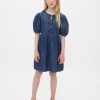 Rochie denim cu mâneci bufante pentru copii