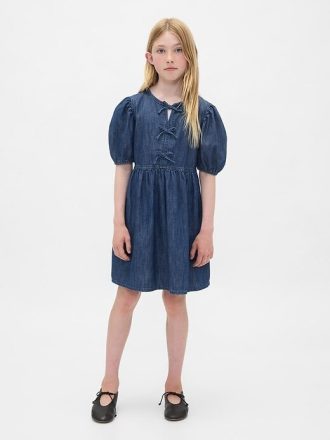 Rochie denim cu mâneci bufante pentru copii
