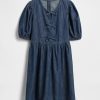 Rochie denim cu mâneci bufante pentru copii