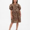 Rochie leopard din popelină cu mâneci bufante Rochie leopard din popelină cu mâneci bufante