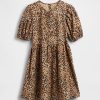 Rochie leopard din popelină cu mâneci bufante Rochie leopard din popelină cu mâneci bufante