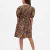 Rochie leopard din popelină cu mâneci bufante Rochie leopard din popelină cu mâneci bufante