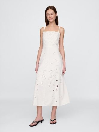 Rochie maxi brodata din amestec de in