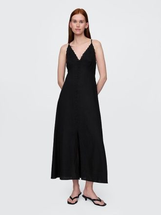 Rochie maxi brodata din amestec de in