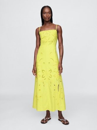 Rochie maxi brodata din amestec de in