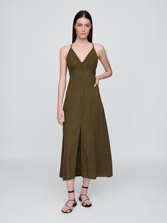 Rochie maxi brodata din amestec de in