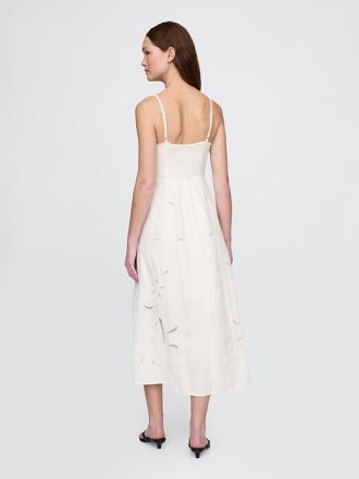 Rochie maxi brodata din amestec de in