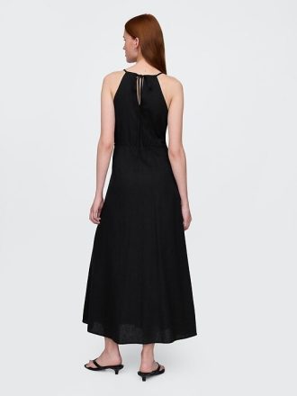 Rochie maxi brodata din amestec de in