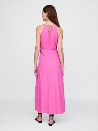 Rochie maxi brodata din amestec de in