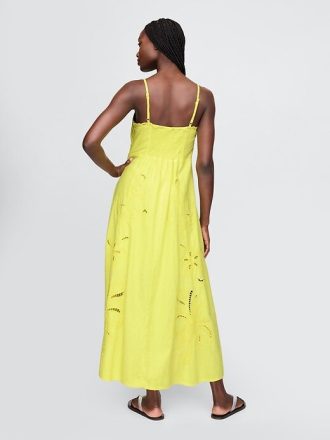 Rochie maxi brodata din amestec de in