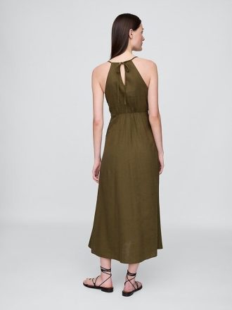 Rochie maxi brodata din amestec de in