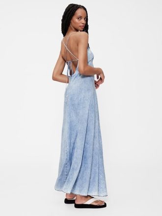 Rochie maxi cu alunecare din denim drapată GapStudio