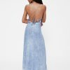 Rochie maxi cu alunecare din denim drapată GapStudio Rochie maxi cu alunecare din denim drapată GapStudio