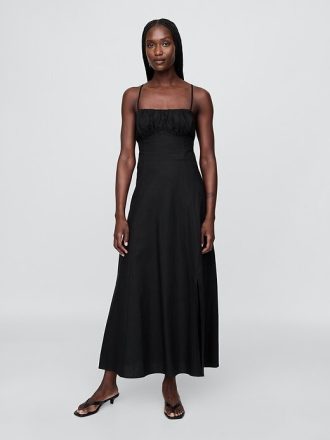 Rochie maxi cu corset încrețit din amestec de in